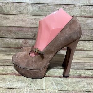 YSL Brown Suede Mary Jane Pumps